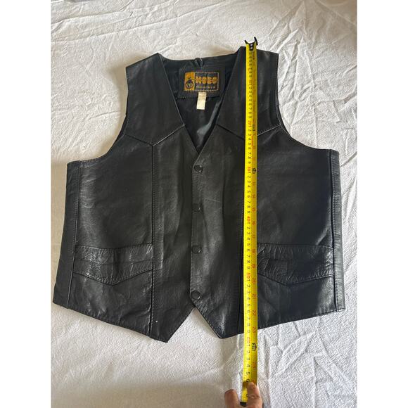 PJ’s Hobo Industries Black Leather Vest Men’s Size M Snap Front Western Biker - Picture 3 of 6